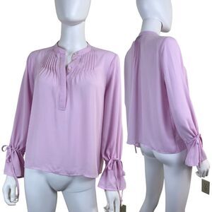 J Crew Women Size S Petite Pink Pleated Pintuck Sheer Chiffon Blouse NEW Top Tie